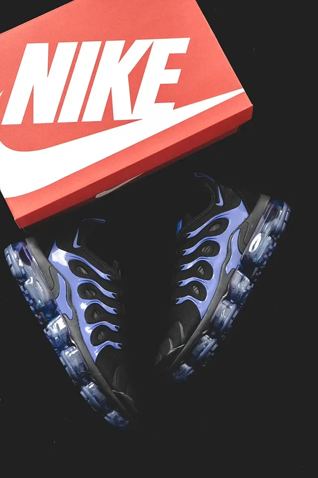Nike Black Blue Flame-Pattern Cage Overlay Translucent Visible Air Sole Lifestyle Sneakers 13