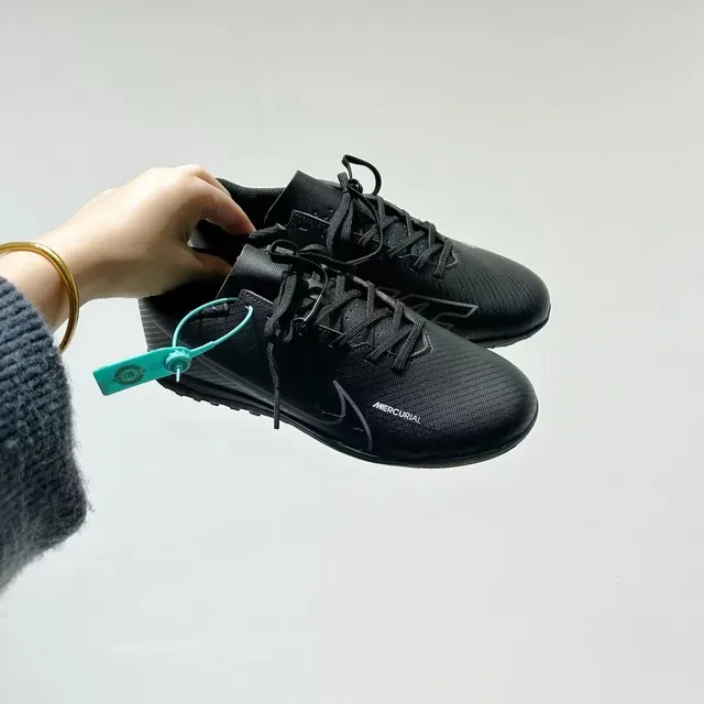 Nike Black Blue Low-Top Synthetic Mesh-Upper Turf Soccer Shoes 9