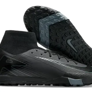 Nike Preto Cinza Alto Corte Colar Ajustável a Meia Texturizado Sintético Superior Gramado Sapatos de Futebol