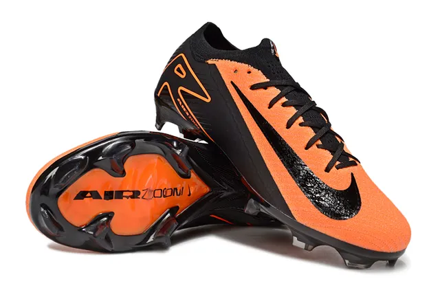 Nike zapatillas de fútbol negras y naranjas de corte bajo con cuello de calcetín, upper de knit sintético, para tierra firme 4