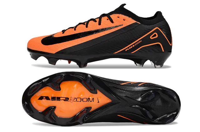 Nike zapatillas de fútbol negras y naranjas de corte bajo con cuello de calcetín, upper de knit sintético, para tierra firme 6