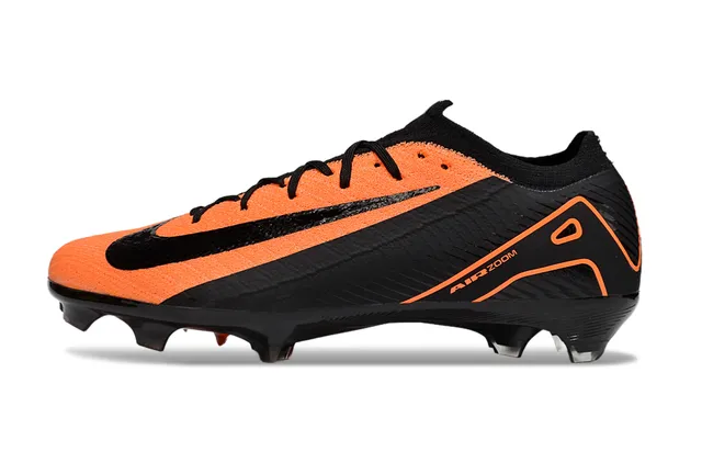 Nike zapatillas de fútbol negras y naranjas de corte bajo con cuello de calcetín, upper de knit sintético, para tierra firme 7