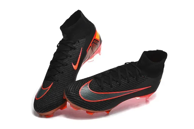 Nike Black Red High-Cut Knit Upper Translucent Air Zoom Outsole Firm-Ground Soccer Shoes 2
