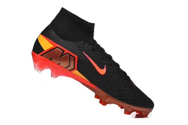 Nike Black Red High-Cut Knit Upper Translucent Air Zoom Outsole Firm-Ground Soccer Shoes 3