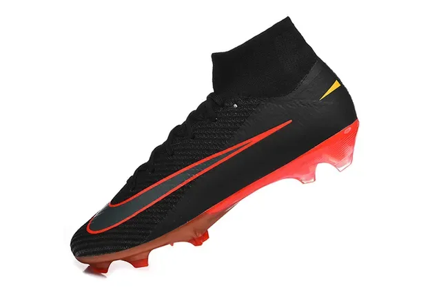 Nike Black Red High-Cut Knit Upper Translucent Air Zoom Outsole Firm-Ground Soccer Shoes 4