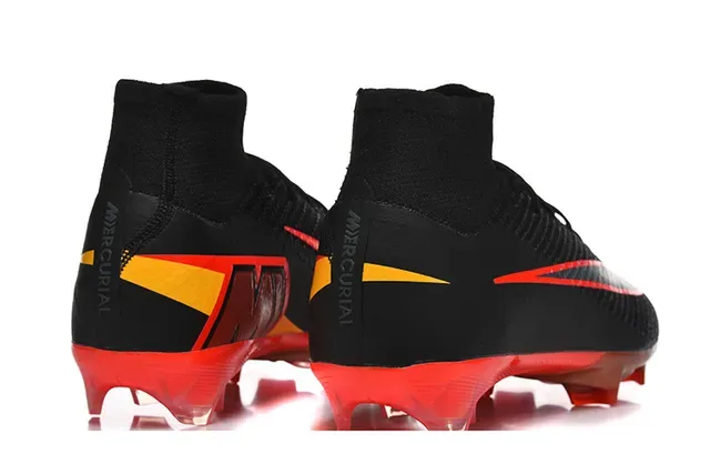 Nike Black Red High-Cut Knit Upper Translucent Air Zoom Outsole Firm-Ground Soccer Shoes 5