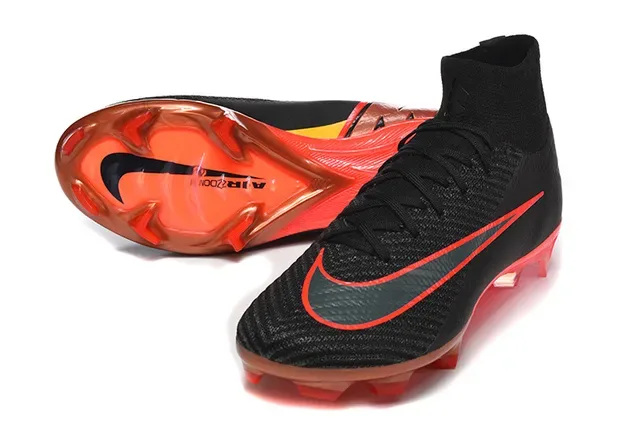 Nike Black Red High-Cut Knit Upper Translucent Air Zoom Outsole Firm-Ground Soccer Shoes 6