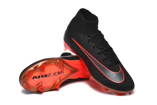 Nike Black Red High-Cut Knit Upper Translucent Air Zoom Outsole Firm-Ground Soccer Shoes 7