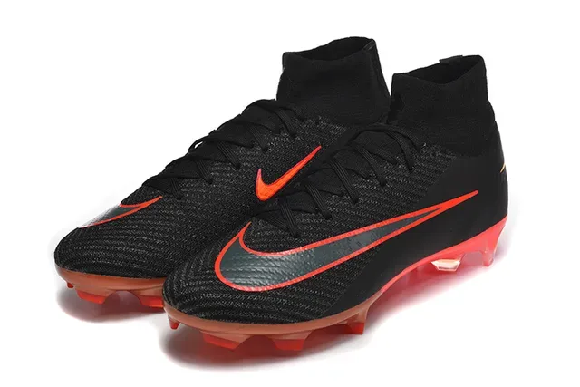 Nike Black Red High-Cut Knit Upper Translucent Air Zoom Outsole Firm-Ground Soccer Shoes 8