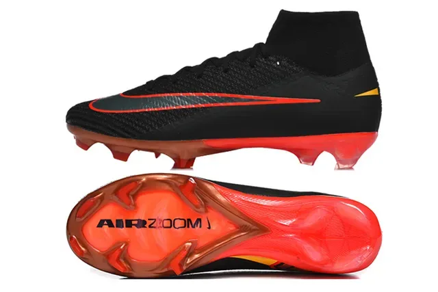 Nike Black Red High-Cut Knit Upper Translucent Air Zoom Outsole Firm-Ground Soccer Shoes 9