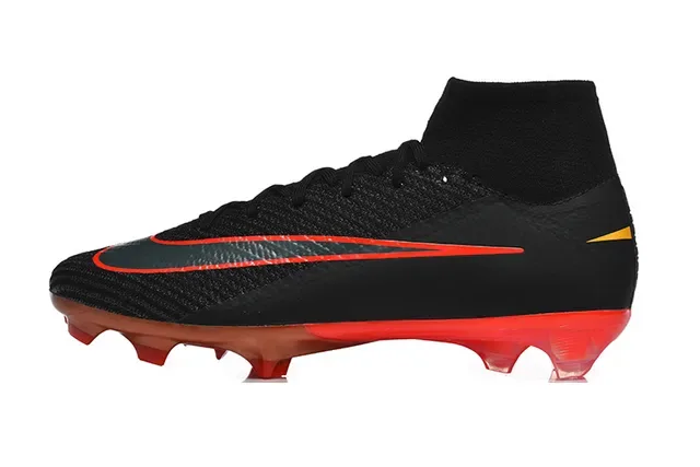 Nike Black Red High-Cut Knit Upper Translucent Air Zoom Outsole Firm-Ground Soccer Shoes 10