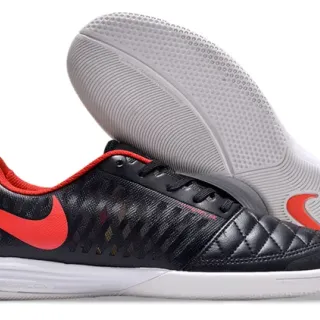 Nike Black Red Quilted Toe Cap Perforated Mesh Vamp Indoor Soccer Shoes