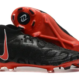 Nike Noir Rouge Col Sock-Fit Tricot Texturé Supérieur Tacos pour Terrain Ferme Chaussures de Football