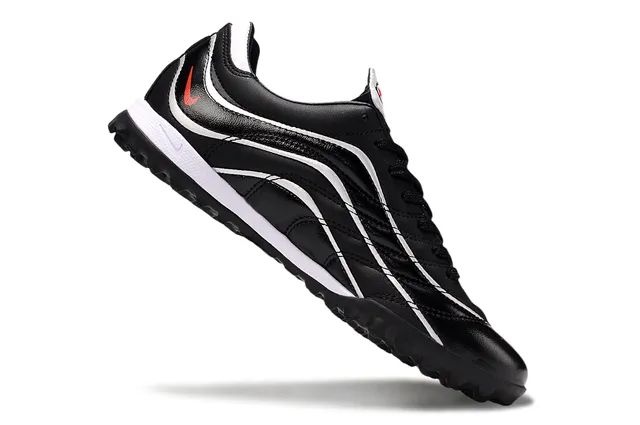 Nike Black White Leather Upper Wave-Style Overlays Turf Soccer Shoes 2