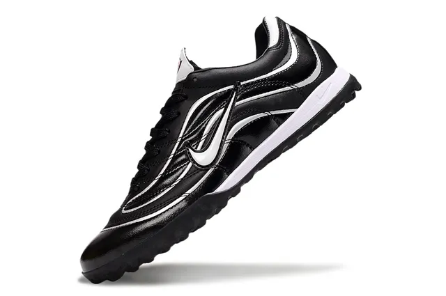 Nike Black White Leather Upper Wave-Style Overlays Turf Soccer Shoes 3