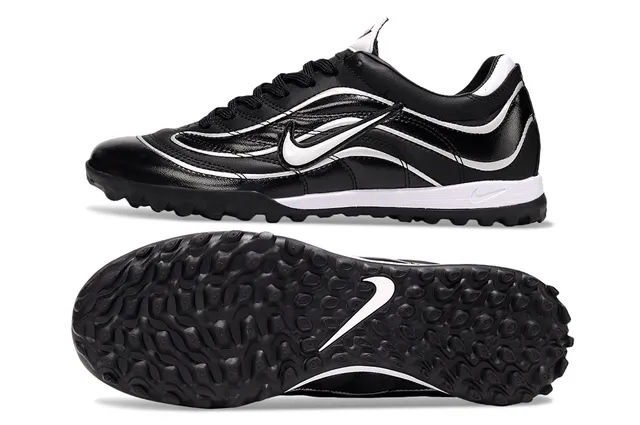 Nike Black White Leather Upper Wave-Style Overlays Turf Soccer Shoes 6