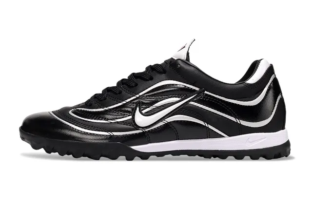 Nike Black White Leather Upper Wave-Style Overlays Turf Soccer Shoes 7