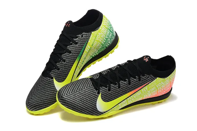 Nike Black Yellow Knit Upper Gradient Swoosh Turf Soccer Shoes 2