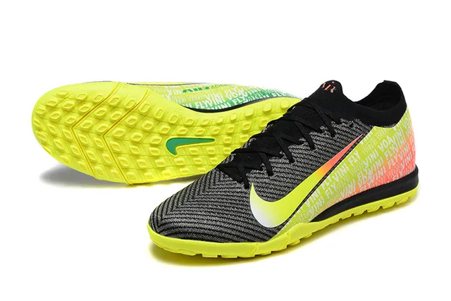 Nike Black Yellow Knit Upper Gradient Swoosh Turf Soccer Shoes 6