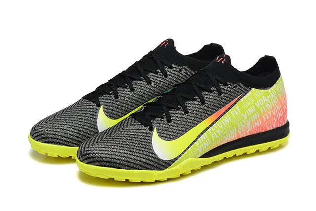 Nike Black Yellow Knit Upper Gradient Swoosh Turf Soccer Shoes 8