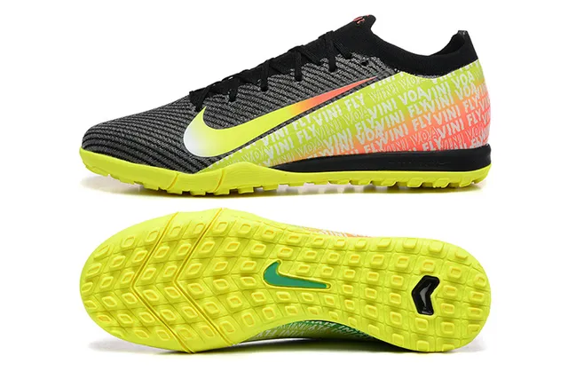 Nike Black Yellow Knit Upper Gradient Swoosh Turf Soccer Shoes 9