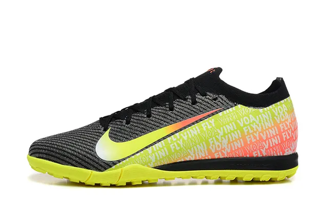 Nike Black Yellow Knit Upper Gradient Swoosh Turf Soccer Shoes 10