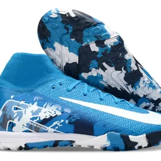 Nike Tênis de futebol azul marinho de cano alto com gola de meia impressão de camuflagem na parte superior para gramado