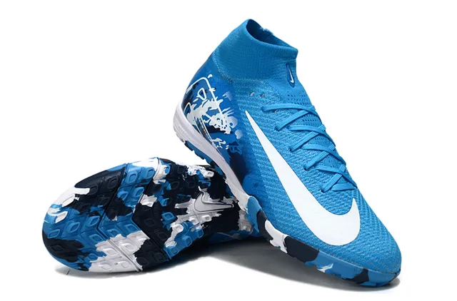 Nike Tênis de futebol azul marinho de cano alto com gola de meia impressão de camuflagem na parte superior para gramado 3