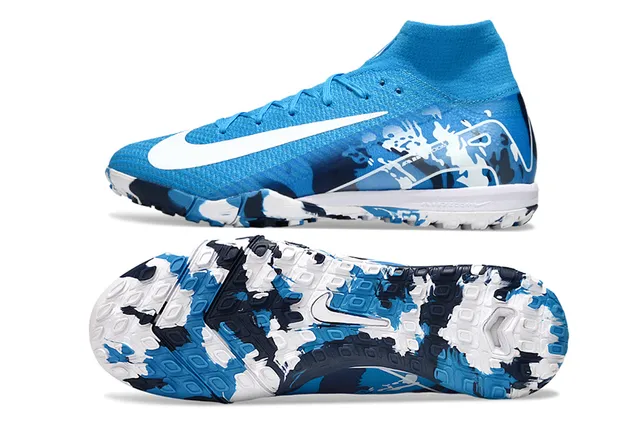 Nike Tênis de futebol azul marinho de cano alto com gola de meia impressão de camuflagem na parte superior para gramado 5