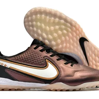 Nike Marron Noir Métallique Rose-Or Synthétique Supérieur Perforé Boîte d'orteils Pelouse Football Chaussures