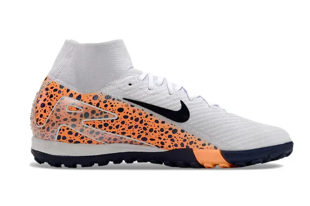 Nike Chaussures de Football Turf Gris et Orange Haut avec Col de Chaussette et Overlay Synthétique Tacheté 5