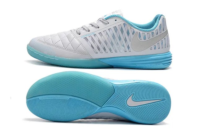 Nike Hypervenom Indoor blanc et bleu boîte à orteils matelassée bande synthétique rayée verticalement chaussures de football indoor 12