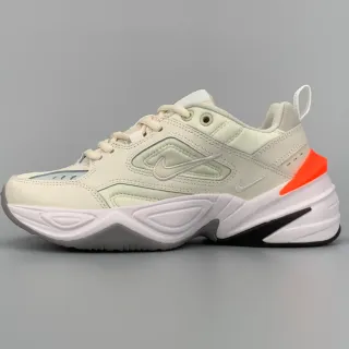 Nike M2K Tekno Beige Orange Layered Synthetic Overlays Sculpted Wavy Midsole Chunky Sneakers