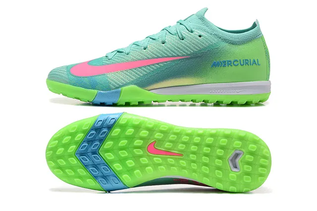 Nike Mercurial Verde Rosa Flyknit Upper Iridiscente Gradiente Césped Sintético Zapatos de Fútbol 9