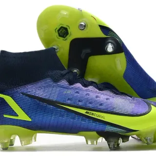 Nike Mercurial High-Cut Blue Purple Neon Green Firm-Ground Soccer Shoes