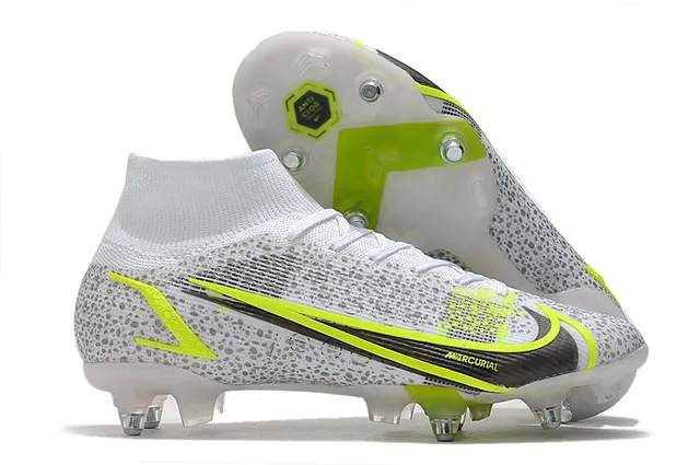 Nike Mercurial Haut-Coupé Bleu Violet Vert Néon Terre ferme Chaussures de football 3