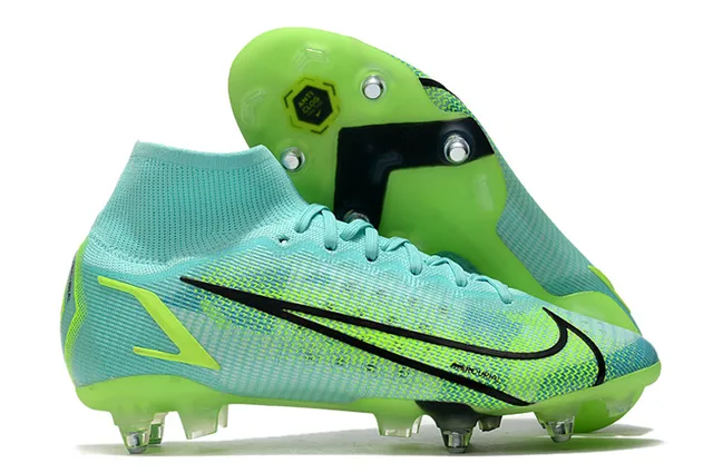 Nike Mercurial Haut-Coupé Bleu Violet Vert Néon Terre ferme Chaussures de football 4