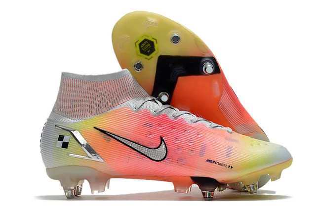 Nike Mercurial Haut-Coupé Bleu Violet Vert Néon Terre ferme Chaussures de football 5