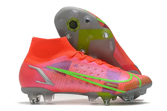 Nike Mercurial Haut-Coupé Bleu Violet Vert Néon Terre ferme Chaussures de football 6