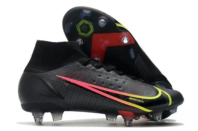 Nike Mercurial Haut-Coupé Bleu Violet Vert Néon Terre ferme Chaussures de football 7