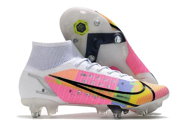 Nike Mercurial Haut-Coupé Bleu Violet Vert Néon Terre ferme Chaussures de football 8