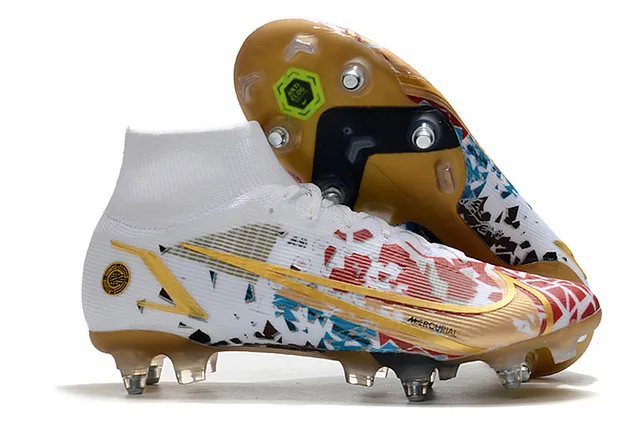 Nike Mercurial Haut-Coupé Bleu Violet Vert Néon Terre ferme Chaussures de football 13