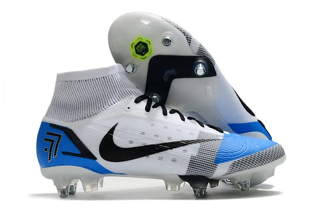 Nike Mercurial Haut-Coupé Bleu Violet Vert Néon Terre ferme Chaussures de football 14
