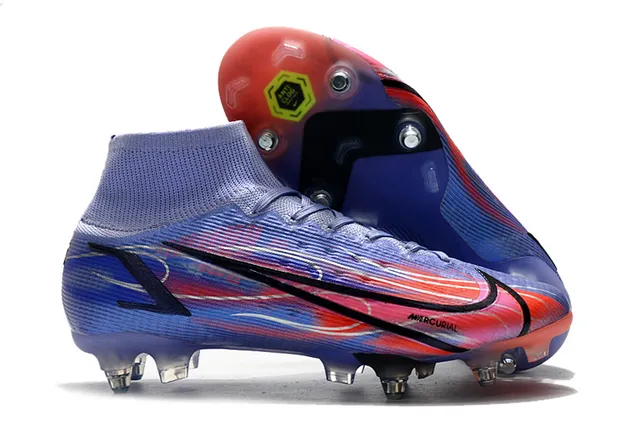 Nike Mercurial Haut-Coupé Bleu Violet Vert Néon Terre ferme Chaussures de football 15