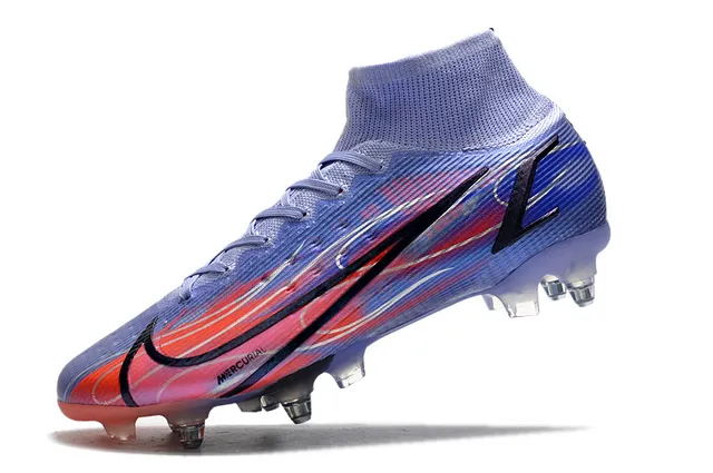 Nike Mercurial Haut-Coupé Bleu Violet Vert Néon Terre ferme Chaussures de football 18