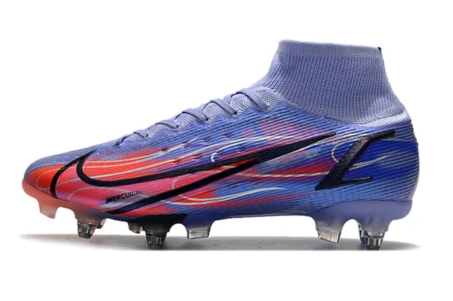 Nike Mercurial Haut-Coupé Bleu Violet Vert Néon Terre ferme Chaussures de football 19