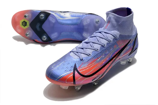 Nike Mercurial Haut-Coupé Bleu Violet Vert Néon Terre ferme Chaussures de football 20