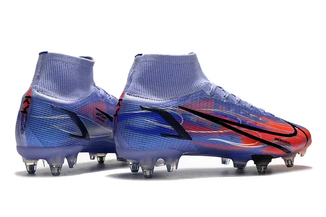 Nike Mercurial Haut-Coupé Bleu Violet Vert Néon Terre ferme Chaussures de football 21