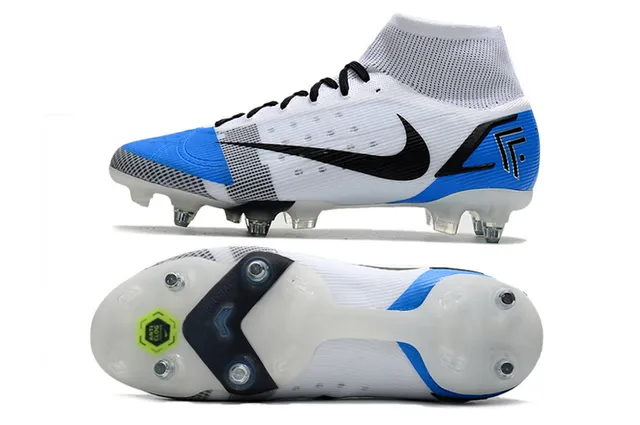 Nike Mercurial Haut-Coupé Bleu Violet Vert Néon Terre ferme Chaussures de football 22