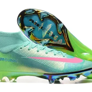 Nike Mercurial Alto Corte Iridescente Verde Turquesa Rosa Superfície Firme Sapatos de Futebol